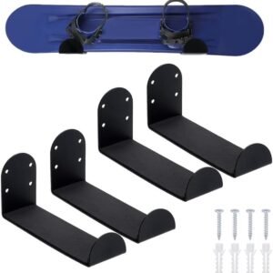 2 Sets Wandhouders voor Ski en Snowboard van Zwart Roestvrij Staal - Ideaal voor Skateboard, Longboard en Wakeboard, 16,8 x 5,1 x 7,8 cm