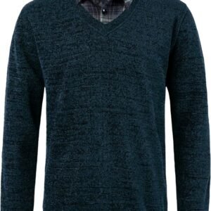 2-in-1 Heren V-hals Trui - Klassieke Chenille Fleece Gevoerde Pullover met Mock Shirt Kraag