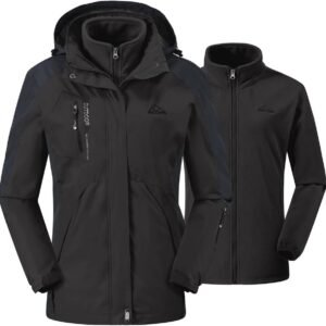 3-in-1 dames ski-jack met fleecejack en waterdichte buitenjas - verstelbare, functionele winterjas in zwart