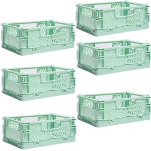 6 Kunststof Vouwdoos,Vouwkisten,Opvouwbare Opbergmand, Klapbox voor Kinderkamer,Keuken,Slaapkamer,Kantoor,Badkamer (Groen, 15×10×6 cm)