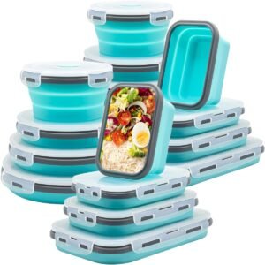 8 stuks opvouwbare siliconen voedselopslagcontainers met deksels, vriezer en vaatwasmachinebestendig, opvouwbare lunchbox voor camper, restjes, snacks, maaltijden