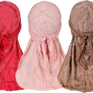 Allecta - Set van 3 elastische hoofddoeken in verschillende kleuren, golvend ontwerp, geschikt voor dames en heren, ademend materiaal