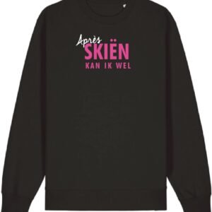 Après skiën kan ik wel wintersport sweater zwart L - fluor roze | Foute apres ski outfit | kleding | verkleedkleren | wintersporttruien | wintersport dames en heren | crewneck