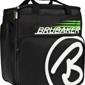 BRUBAKER Super Champion - Skischoen tas - Snowboardschoen tas - Rugzak - Helmtas - Wintersport tas met apart schoenenvak - 43 L -Zwart - Groen