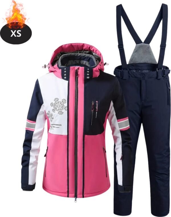 Bovista Skipak - SkiBroek - Skijas - Ski Suit - Wintersport - Dames - 2-Delig - Donker Roze - Maat XS