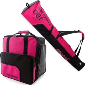 Combi Set Carver Pro - Skitassen Set Wintersport - Ski Uitrusting Vervoeren - Versterkte Skizak - 190 cm - Roze Zwart