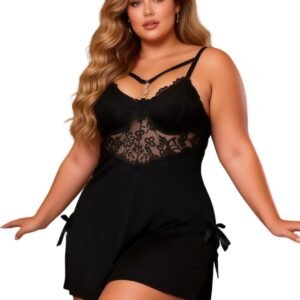 Comeondear Sexy nachthemd voor dames, babydoll van kant met V-hals, verstelbare bandjes, mini-jurk, elegant ondergoed met string S-XXL