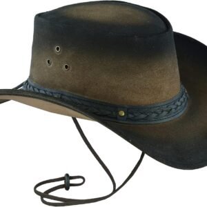 Cowboyhoeden voor heren - gevlochten westerse Aussie-stijl brede rand vintage outback hoeden met kinkoord