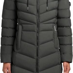 Dames Extra Lange Gewatteerde Winterjas met Capuchon en Hoge Kraag - Warm & Figuuraccentuerend