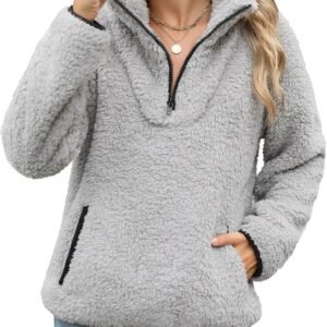 Dames Fleece Trui met Halve Rits en Opstaande Kraag - Warme Teddy Binnenvoering
