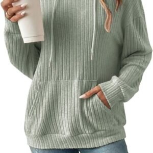 Dames Hoodie Pullover - Elegante Lange Mouwen Casual Sweatshirt met Hoed - Lamswol Top - Herfst Winter
