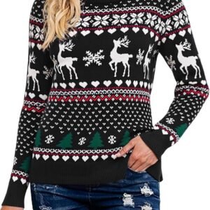 Dames Kerst Trui met Rendier en Sneeuwvlok Print - Warme Gebreide Sweater