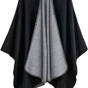 Dames Poncho Winter - Warme Sjaal Cape Imitatie Cashmere in Zwart en Grijs
