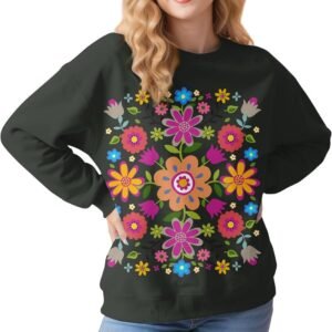 Dames Sweatshirt met Ronde Hals en Bloemenprint - Casual Herfst en Winter)