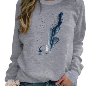 Dames Sweatshirt met Veerprint - Ronde Hals Trui voor Herfst en Winter