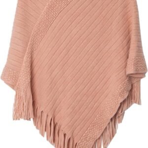 Dames Winter Poncho met Capuchon - Elegante Gebreide Cape met Franjes en Pompons