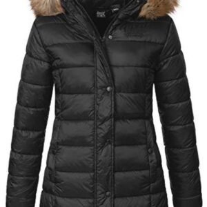 Dames Winterjas Parka met Imitatiebonten Kraag - Zwart, XL