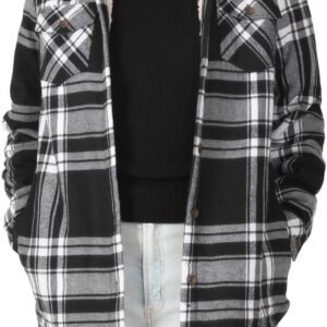 Dames flanellen jack met sherpa fleecevoering - Stijlvolle en warme winterjas