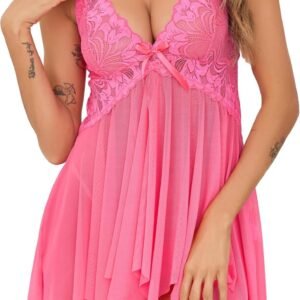 Dames nachthemden sexy kanten nachthemden mouwloos V-hals lingerie dames tule babydoll met string