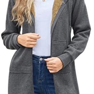 Dames pluche jas met capuchon - warm, casual, middellang, fleece oversized sweatshirt