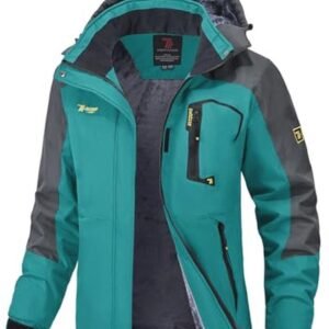 Dames waterdichte winterjas met afneembare capuchon, fleecejack, winddicht en ademend, voor outdoor activiteiten, blauw