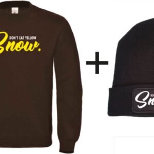 Don't eat yellow snow set wintersport sweater zwart XXL + muts - soBAD. | Foute apres ski outfit | kleding | verkleedkleren | wintersport beanie | wintersporttruien | wintersport dames en heren