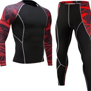 E-shop4u® - Mannen Fleece Ski Thermisch Ondergoed Set - Compressie - Winter Warm Kompres Lange - Onderbroek Shirt & Tops Bottom pak - Warmte - L - Rood