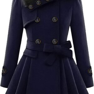 Elegante Dames Winterjas van Wolmix met Bontkraag Dubbelgebreide Trenchcoat