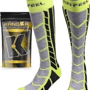 HOTFEEL Skisokken Maat M - Compressiesokken - Ski Sokken van Merinowol - Snowboard Sokken - Groen/Zwart