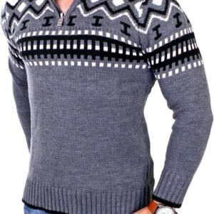 Heren Gebreide Trui met Rits - Slim Fit Wintertrui in Noorse Stijl