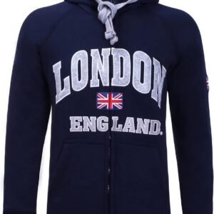 Heren Hoodie Met Volledige Rits en Union Jack - Engeland Themaprint - Katoen