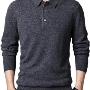 Heren Kasjmier Wollen Trui met Omslagkraag en Knopen