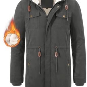 Heren Parka Winterjas met Fleece, Winddicht en Warm, Lange Jas met Capuchon en Meerdere Zakken