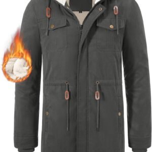 Heren Parka Winterjas met Fleece, Winddicht en Warm, Lange Jas met Capuchon en Meerdere Zakken