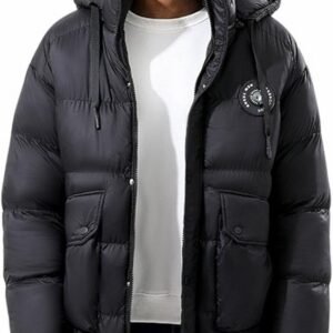 Heren Puffer Jas Dikke Fleece Gevoerde Warme Winterjas met Capuchon