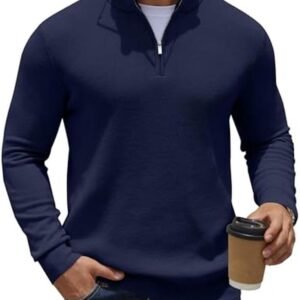 Heren Pullover Met Halve Rits - Warm Gebreid Sweater Voor Winter