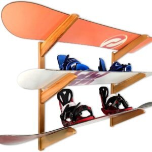 Houten Snowboard Wandrek voor 3 Boards - Massief Hout - Indoor Opslag