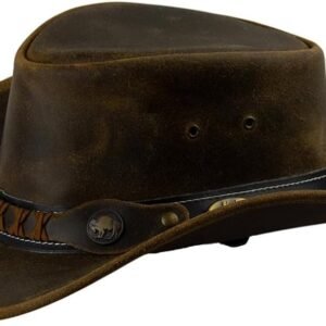 Jungle Rodeo leren hoed, westernhoed, Australische hoed, cowboyhoed van rundleer, uniseks, bruin, zwart, Tan