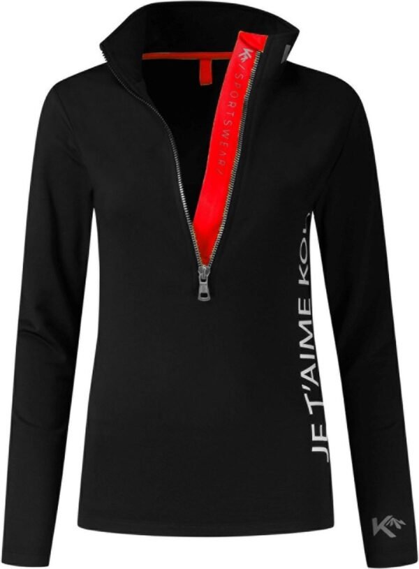 KOU Sportswear Skipully Dames - Je T'aime Kou - Zwart / Rood - Midlayer Shirt Wintersport - Maat XL