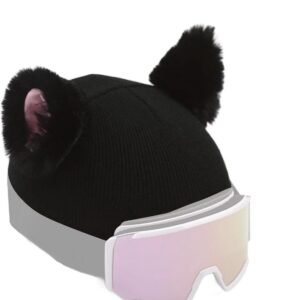 Kattenoren Hoofddeksel - Pluche Ski Accessoire - Wintersport Bescherming - Wasbaar Materiaal - Gemiddelde Grootte - Zwart