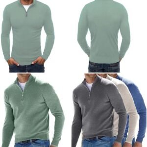 Klassieke kasjmier sweater met rits voor heren - comfortabel en stijlvol - V-hals, lange mouwen, kwart rits (blauw, XXL)