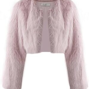 Korte Imitatiebont Bontjas voor Dames - Pluche Fleece Mantel met Lange Mouwen