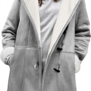Lange Fleece Jas met Capuchon voor Dames - Warme Gebreide Winter Trui