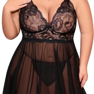 Lingerie nachthemd dames sexy ondergoed grote maten vrouwen babydoll kant sexy lingerie V-hals jarretelhouder nachtjurk Xl-4xl met string