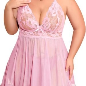 Lingerie voor dames, sexy ondergoed, babydoll, kant, transparant, pyjama, mini-jurk met V-hals, hemd, grote maten, ondergoed met string, XL-4XL