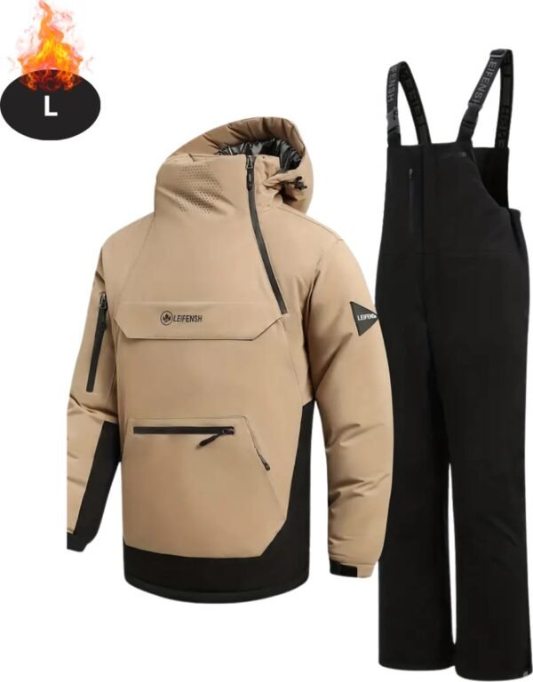 Livano Skipak - SkiBroek - Skijas - Ski Suit - Wintersport - Heren - 2-Delig - Khaki - Maat L