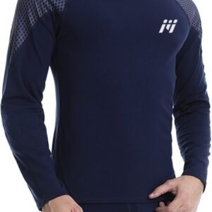 MEETHOO Heren Thermo Ondergoed Set - Thermoshirt & Thermobroek Heat Booster Series - Voor Wandelen, Skiën, Joggen, Fietsen, Motorrijden, Lopen, Klimmen, Trainen, Yoga, Snowboarden, Jagen & Vissen-Blauw-L