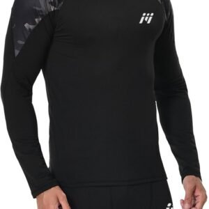 MEETHOO Heren Thermo Ondergoed Set - Thermoshirt & Thermobroek Heat Booster Series - Voor Wandelen, Skiën, Joggen, Fietsen, Motorrijden, Lopen, Klimmen, Trainen, Yoga, Snowboarden, Jagen & Vissen-Zwarte Camouflage-XL