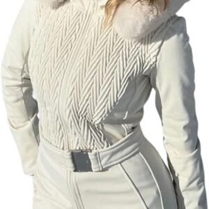 MOBO - Skipak dames - Jumpsuit Skipak - Wintersportkleding - Skipak Overall - Skijas en Broek - Ski outfit - Beige - Maat S 36