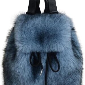 Modieuze Boekentas - Pluche Tas - Winterse Uitstapjes - Verstelbare Schouderriem - 29x26x12 cm - Blauw